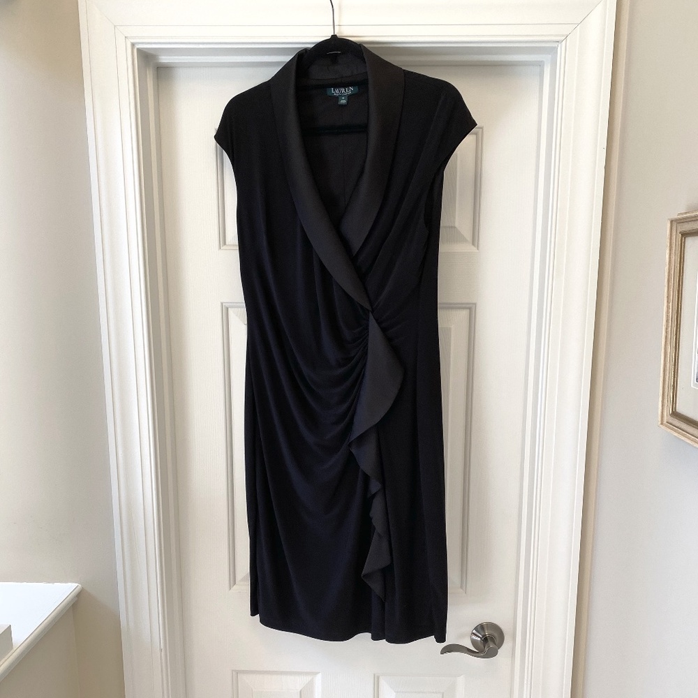 Lauren Ralph Lauren Black Draped Ruffle Sheath Dress